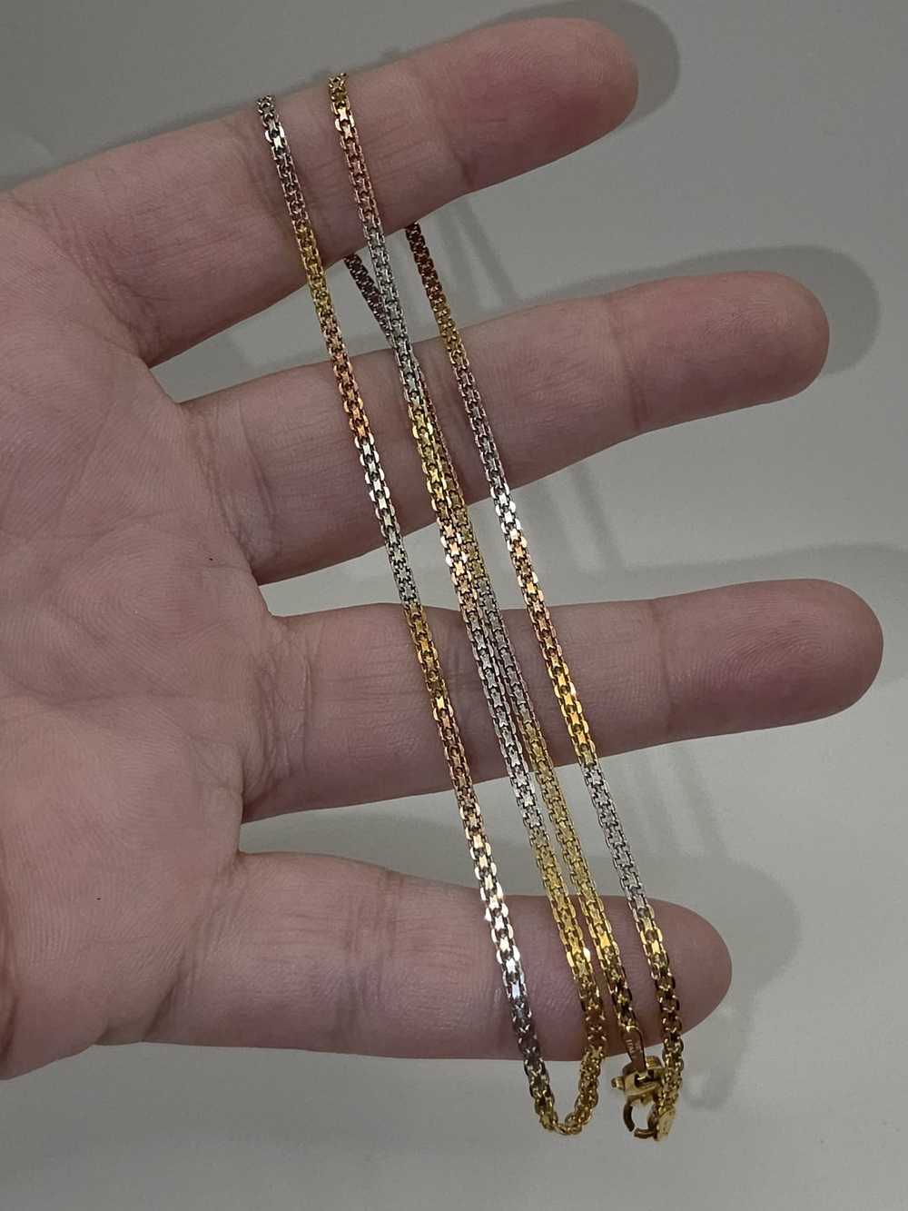 20 Inch Tri-Gold Over S925 Women’s Chain Necklace - Gold, Silver & Rose